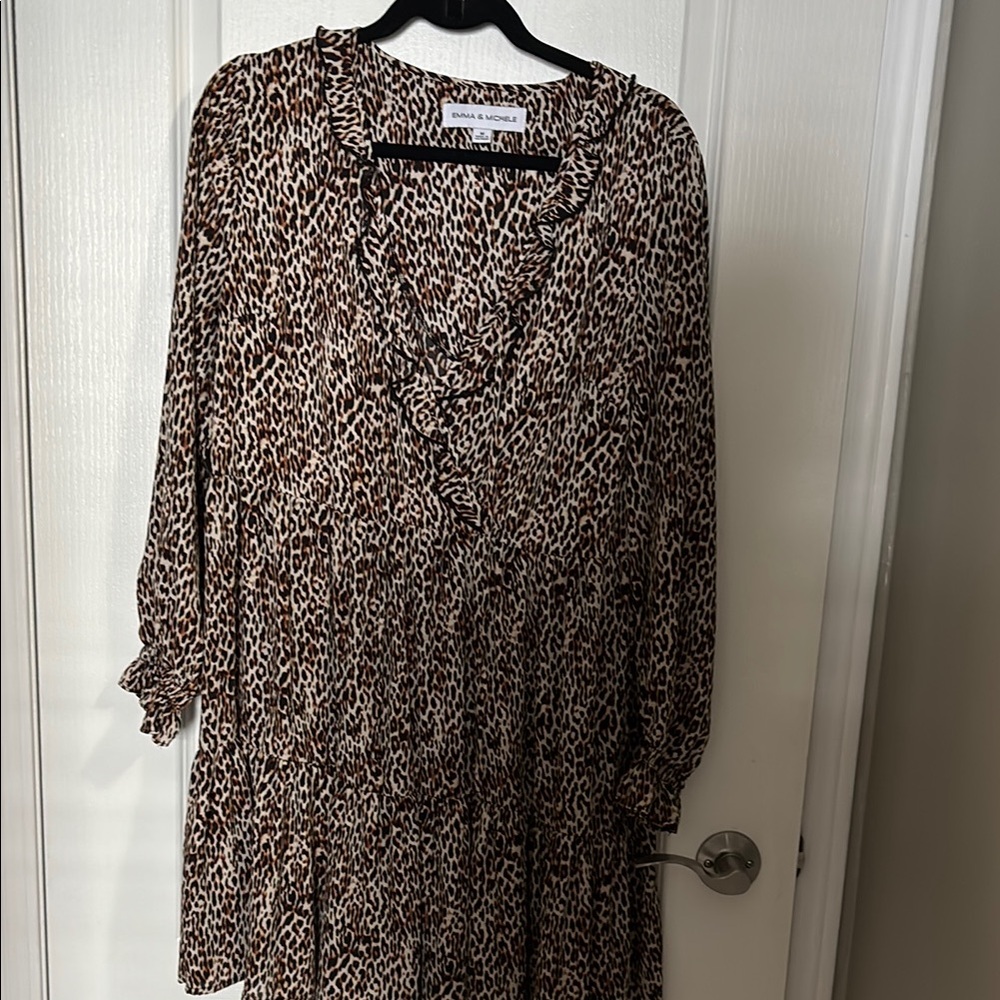 Emma & Michele Animal Print Long Sleeve V-Neck Dress